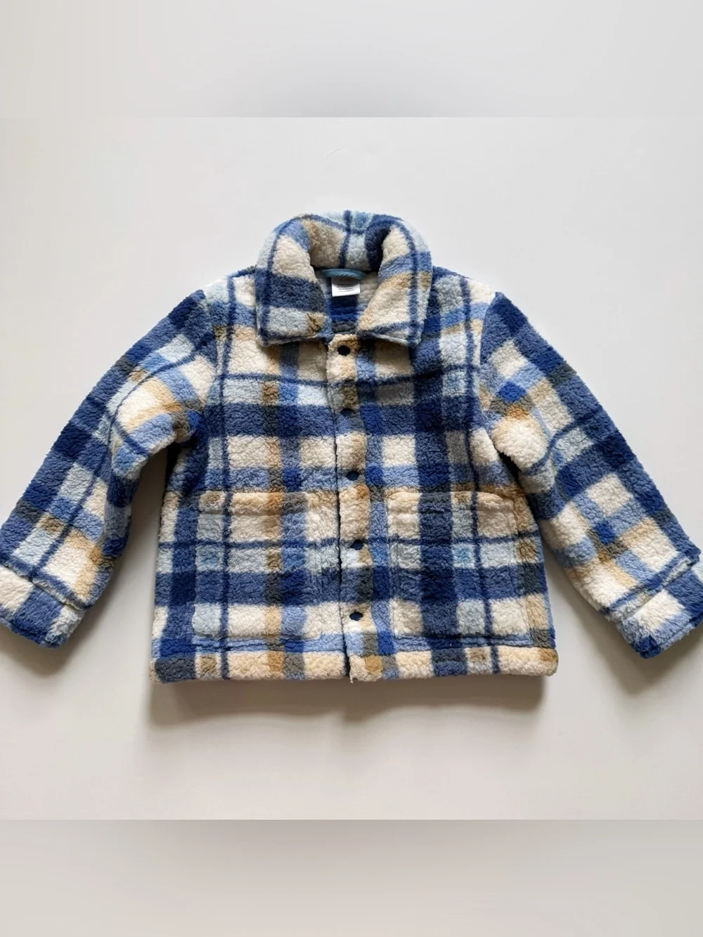 Gymboree baby Kids Plush Plaid Button-Up Jacket in Blue and Cream 18-24 months